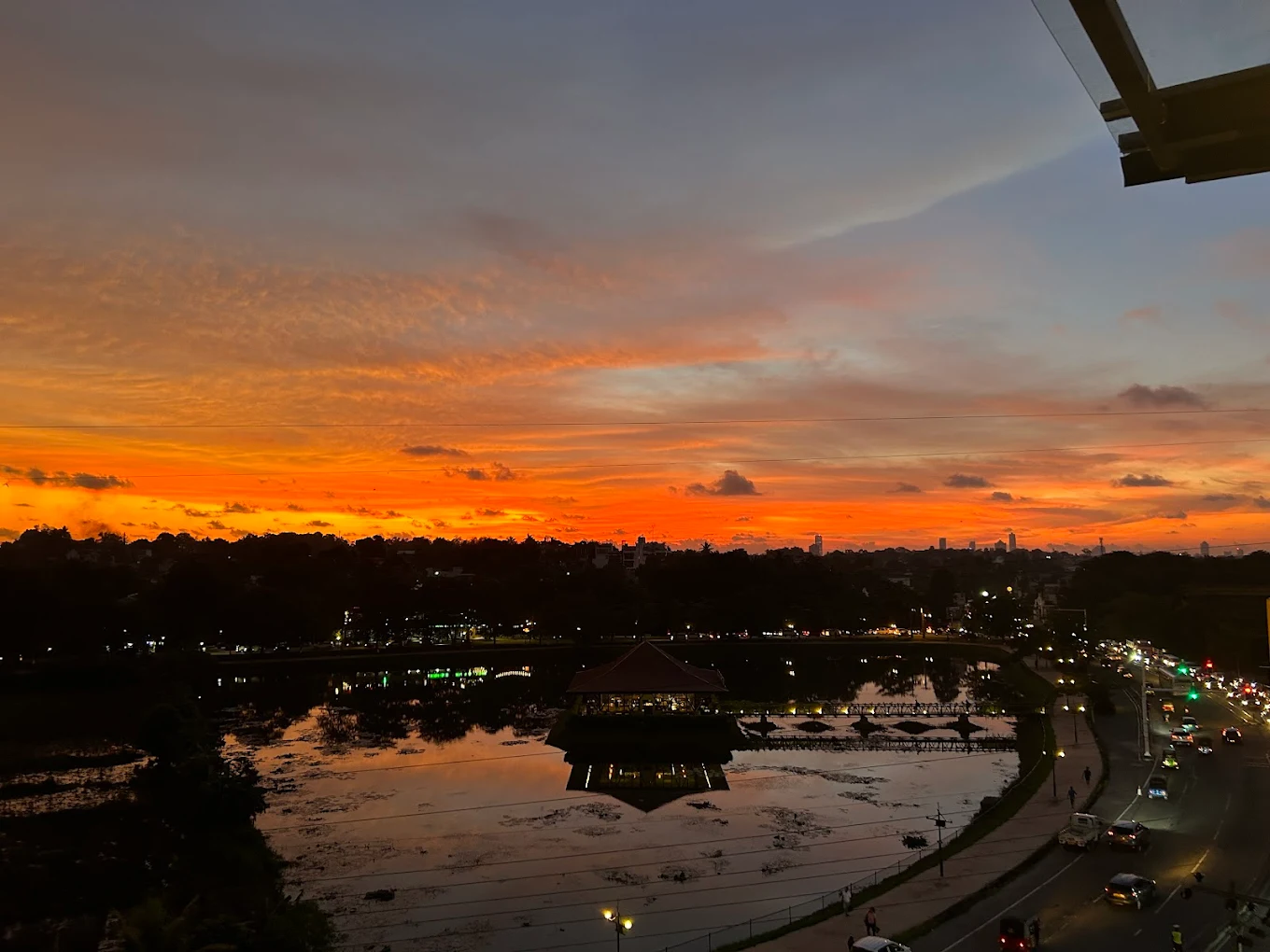 Golden hour sky view from a rooftop BYOB resturant
